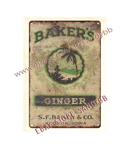 1930s ginger SF BAKER COMPANY SPICE KEOKUK IOWA metal tin sign national park