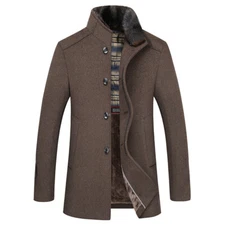 Men's Trench Coat French Business Overcoat Winter Warm Woolen Coat