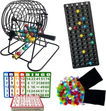 SEETOOOGAMES Deluxe Bingo Game Set - 8 Inch Metal Cage, 50 Paper Cards, 600 Colo