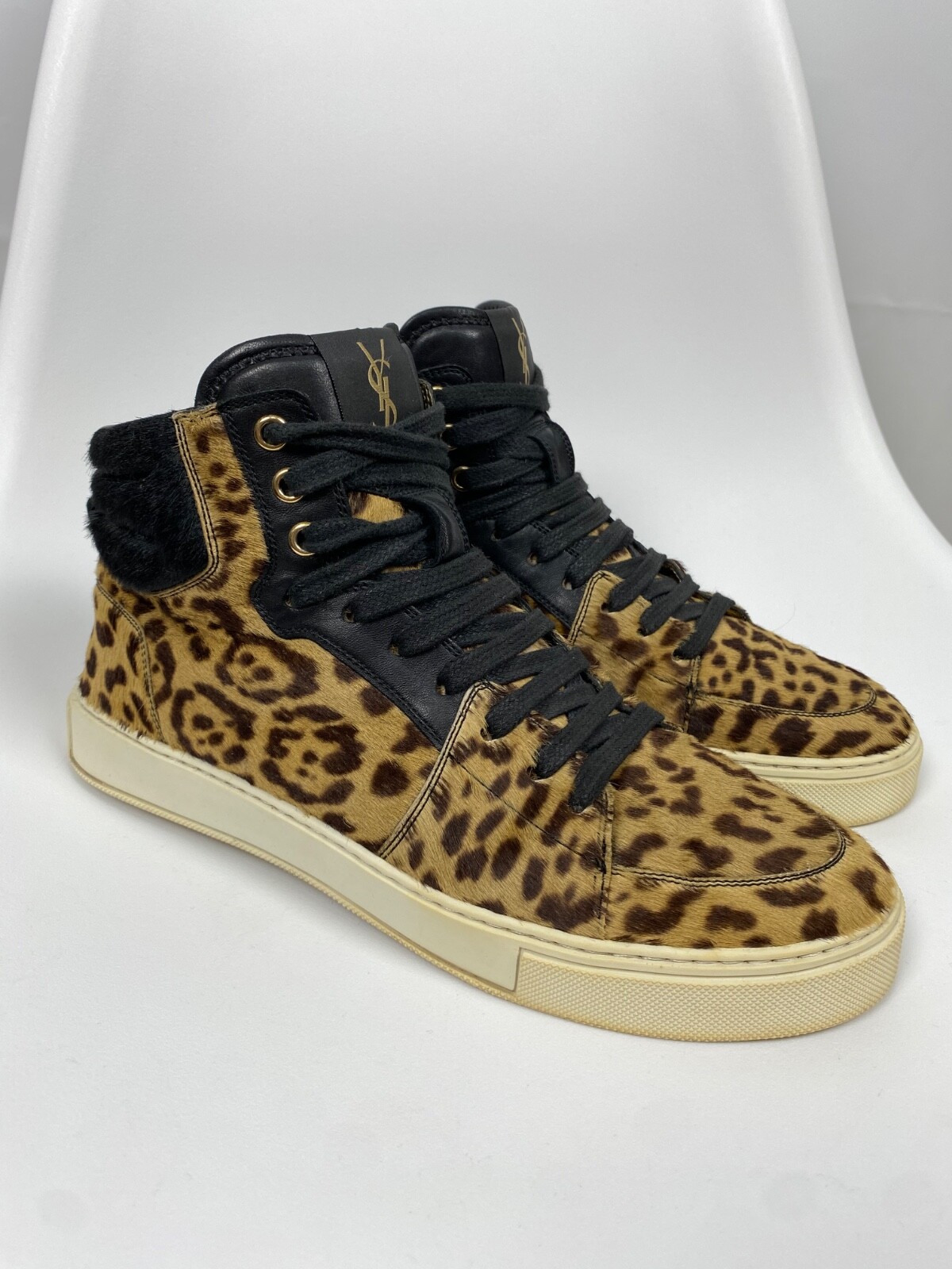 PONY Sneakers alte YSL Saint Laurent capelli di cavallo stampa leopardata 39