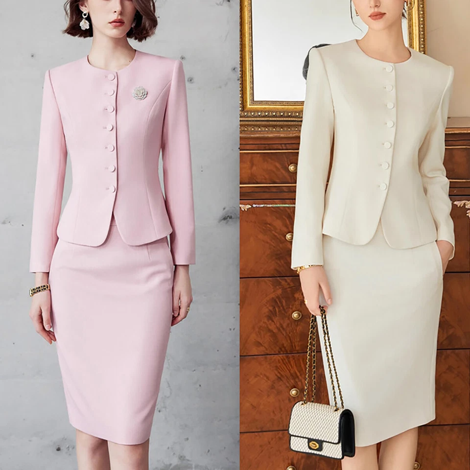 Mujeres Traje Envolvente Falda Nalga 2 Piezas Formal Negocios Trabajo Informal Conjunto Foto 4 de 4