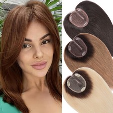 Women Topper Hairpiece Top Toupee Piece Clip in REMY Human Hair Wig Toupee Lace
