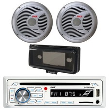Pyle CD Player Boat Radio USB Receiver  2 Silver 6.5" Speakers w/Cover