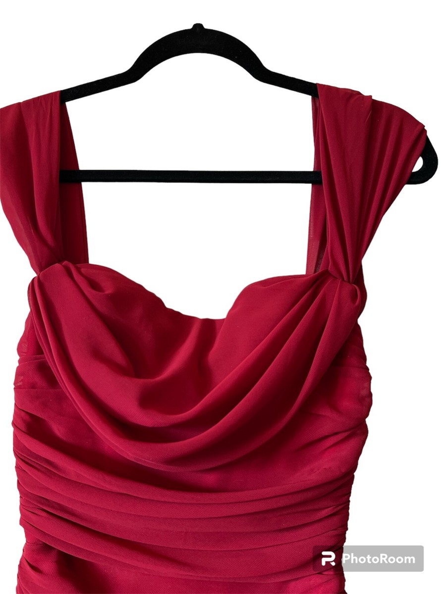 House of CB CARLOTTA WINE RUCHED DRAPED CHIFFON DRESS New with