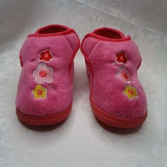 Zapatillas de lana para niños pequeños botines rosa plata flores suela de goma fácil de poner talla 7/8 Foto 3 de 4