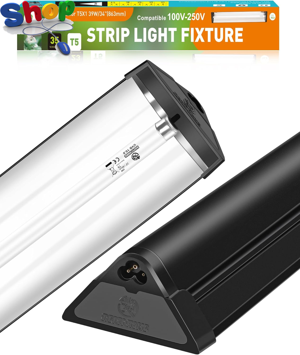 UVB Light Reptile Kit, T5 30% UVA+10% UVB Lamp Fixture with 39W Bulb, Vivarium L