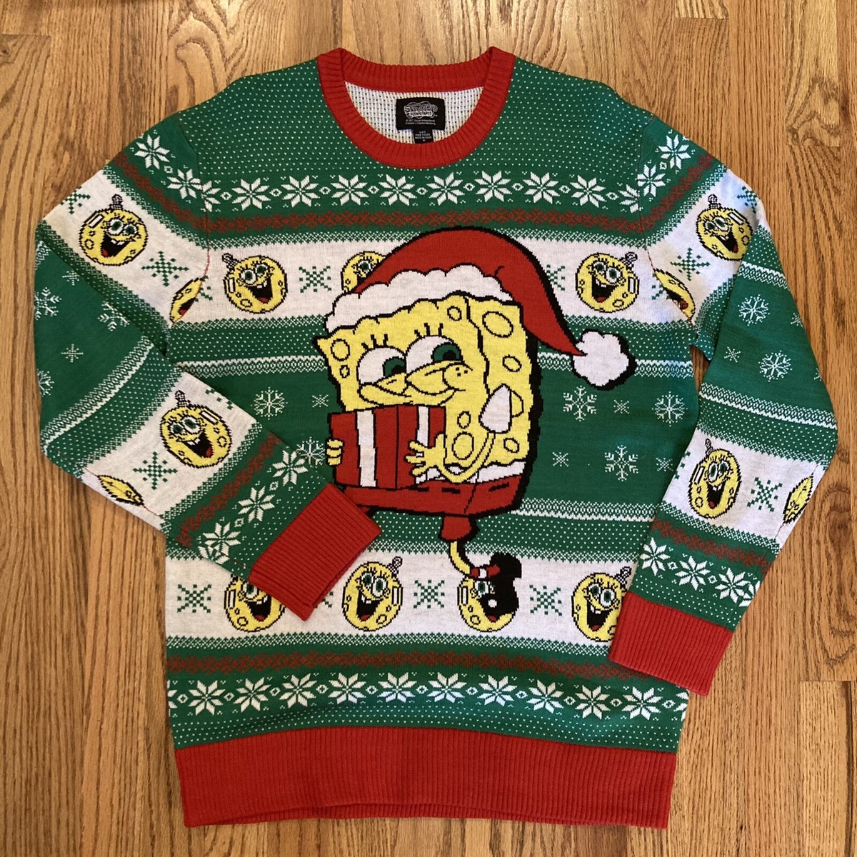 SpongeBob SquarePants Men's Sz Med Ugly Christmas Sweater Green Red