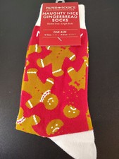 Paper Source /Naughty Nice/Gingerbread /socks one-size w 5-10