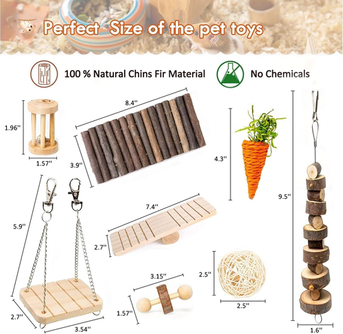 Set Giocattoli da Masticare Criceti Piccoli Animali Molari Giocattoli Cura Denti Accessori in Legno per - Foto 5 di 12