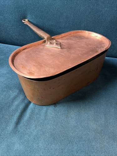 French Copper Oval Braising Poacher Roasting Pan Pot Antique Daubiere - Picture 14 of 24