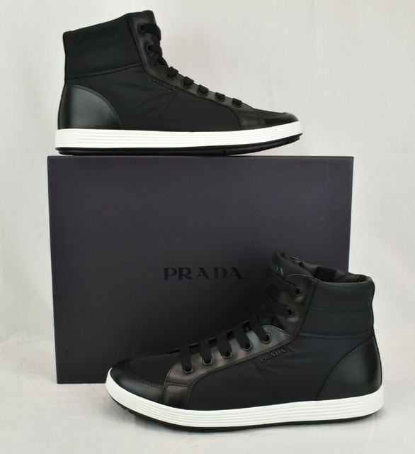 prada logo plaque lace up sneakers