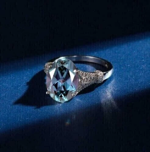 2.7Ct Oval Lab Created Alexandrite Women's Engagement 14K White Gold Finish Ring - Image 2 of 4