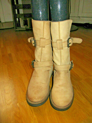 Super Zustand tolle Boots Gr.39 beige Nubuk Leder 2 Schnallen von Steve Madden