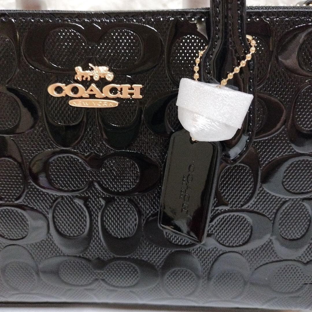 COACH Nina Small Tote Bag Signature Patent leather Black