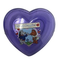 Vintage Pound Puppies Clear Purple Plastic Heart Shaped Trinket Dish 4  
