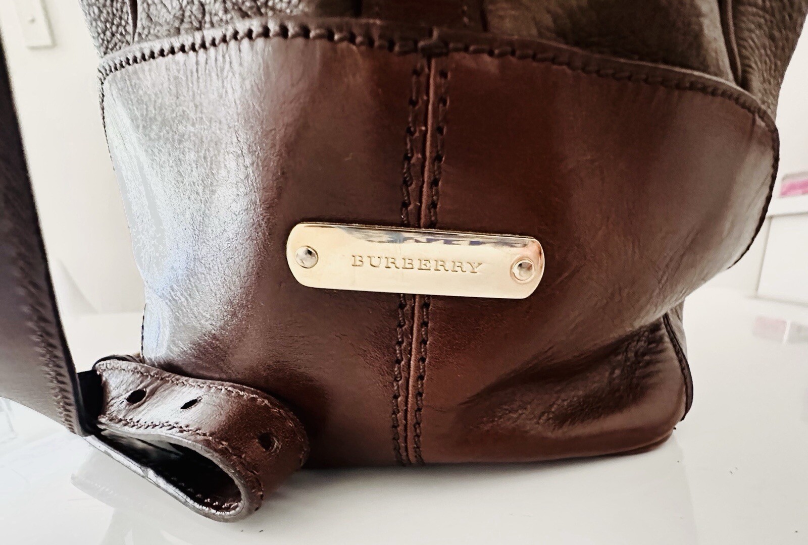 Burberry Earlsburn Brown pebbled Leather Tote Shoulder Big Bag Nova Check Lining image 9
