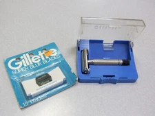 Vintage X2 1952 Gillette Black Tip DE Safety Razor Set in Case NOS BLUE BLADES
