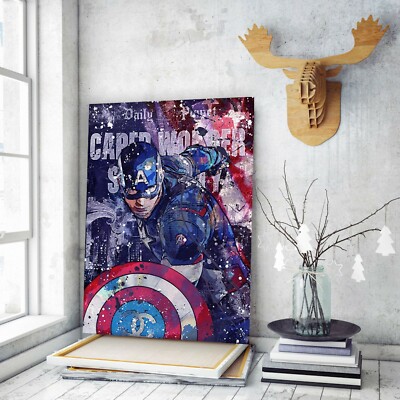 CANVAS Wall Art : Kids Character Superhero Caption American Marvel Comics 