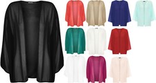 New Womens Plus Size Front Open Chiffon 3/4 Sleeve Kimono Cardigan Shrug UK16-26