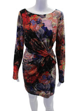 Adrianna Papell Womens Floral Print Twist Knot Dress Multi Colored Size 14