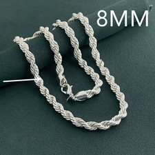 925 Sterling Silver Necklace 8MM Twisted Rope Chain Men's Necklace