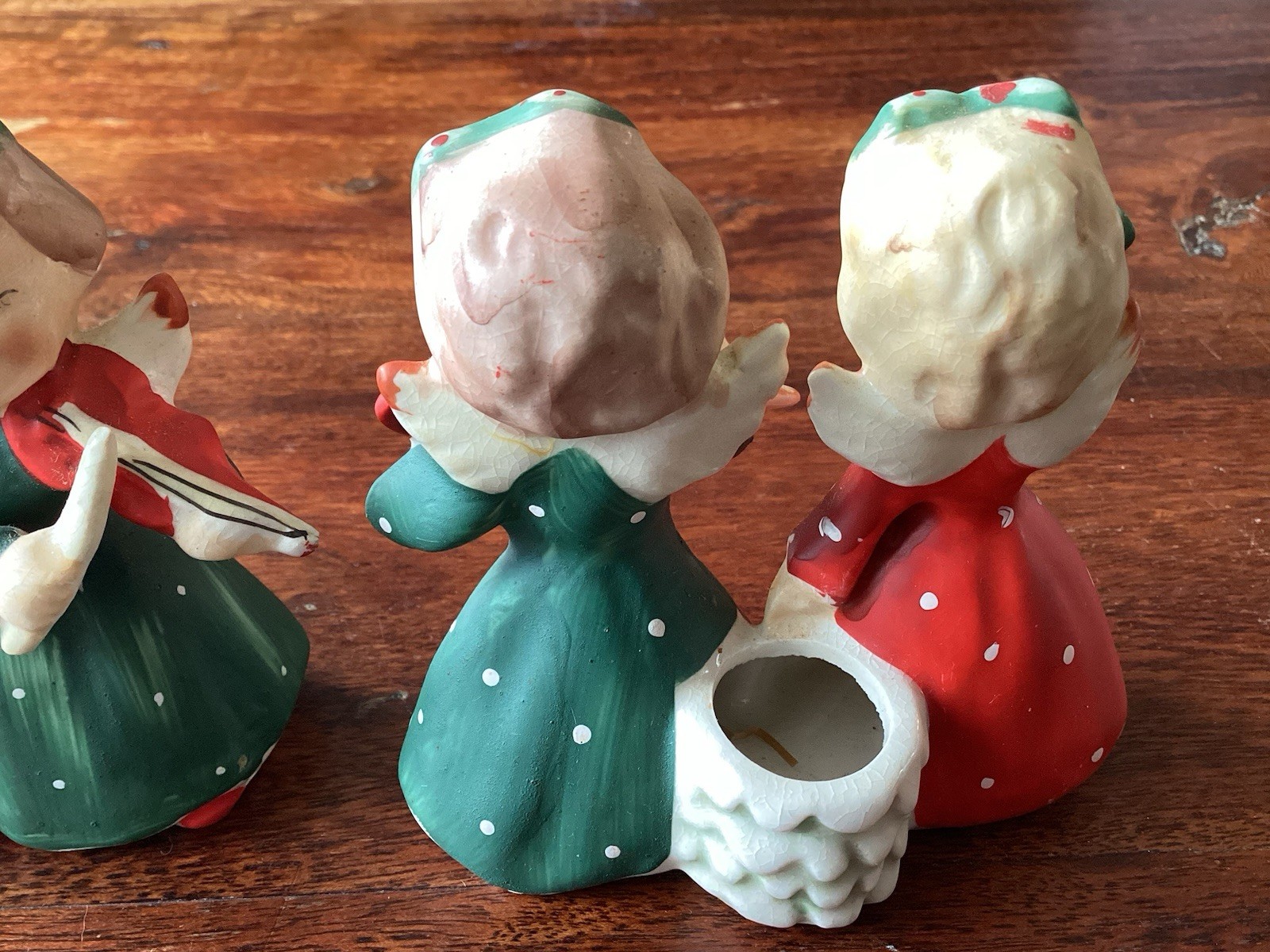 Vintage COMMODORE Set of 2 Ceramic Christmas Candle Holders, Musicians, Girls