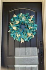 Turquoise Peacock Wreath 22  Mesh Handmade