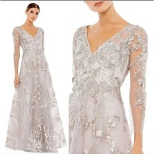Mac Duggal 20245 Appliqué Illusion Long Sleeve A Line Gown Vintage Lilac 8