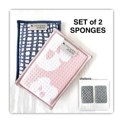 NEW Norwex EnviroSponges Dual-Sided Waffle Weave Sponges Navy Pink Floral 2 Pack