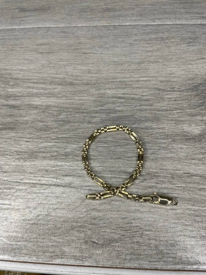 "Brazalete de eslabones de barra maciza de oro de 10 quilates cadena broche de langosta italiano para hombre talla 7,5""" Foto 2 de 4