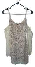 GBG Los Angeles ivory nude off shoulder Bodycon Lace Dress Women Small L/S Y2K