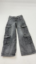 H M Cargo Jeans Youth 8 Gray Wide Leg Low Waist Denim Utility Cargo Pants