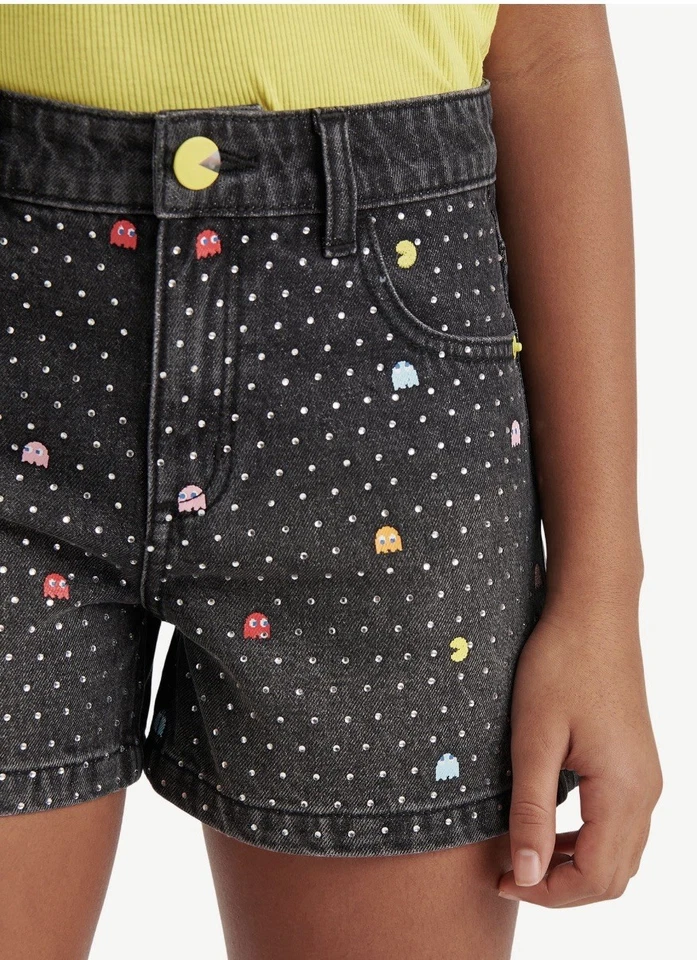 Pantalones Cortos Vaqueros Justice Girl’s Pac-Man Denim Talla 14 Años 80 Embellecidos Nuevos Foto 3 de 4