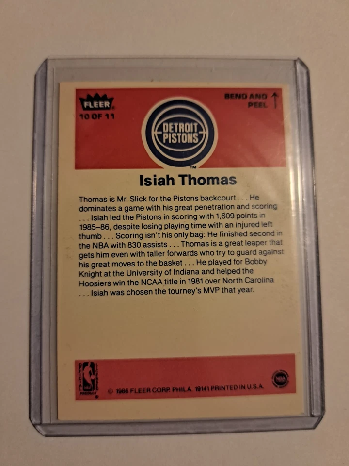 Fleer 1986-87 - Pegatinas Isiah Thomas #10 (RC) Detroit Pistons Salón de la fama Foto 2 de 2