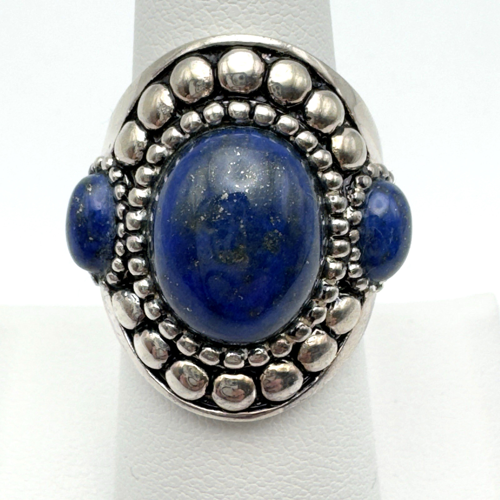 Sterling Silver Lapis Ring Statement Chunky Size 7 - image 1