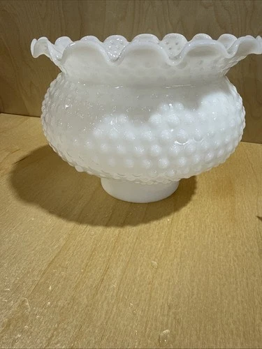 VTG Milk Glass Hobnail Ruffled Lamp Shade 5” H 6” W 3”fitter