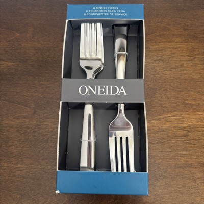 Oneida Flatware Set of 8 Dinner Forks MONOLITH Glossy Stainless Silverware NEW