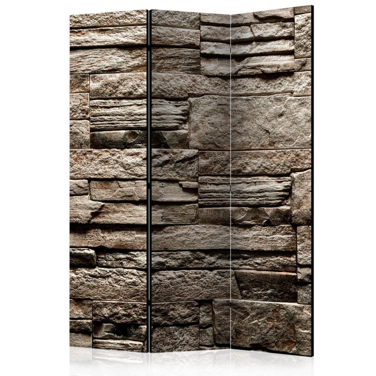 Paravent 3 volets Beautiful Brown Stone claustra mobile en bois et toile