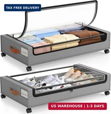 Under Bed Storage with Wheels, 2 Pack Under Bed Storage Containers with Cle