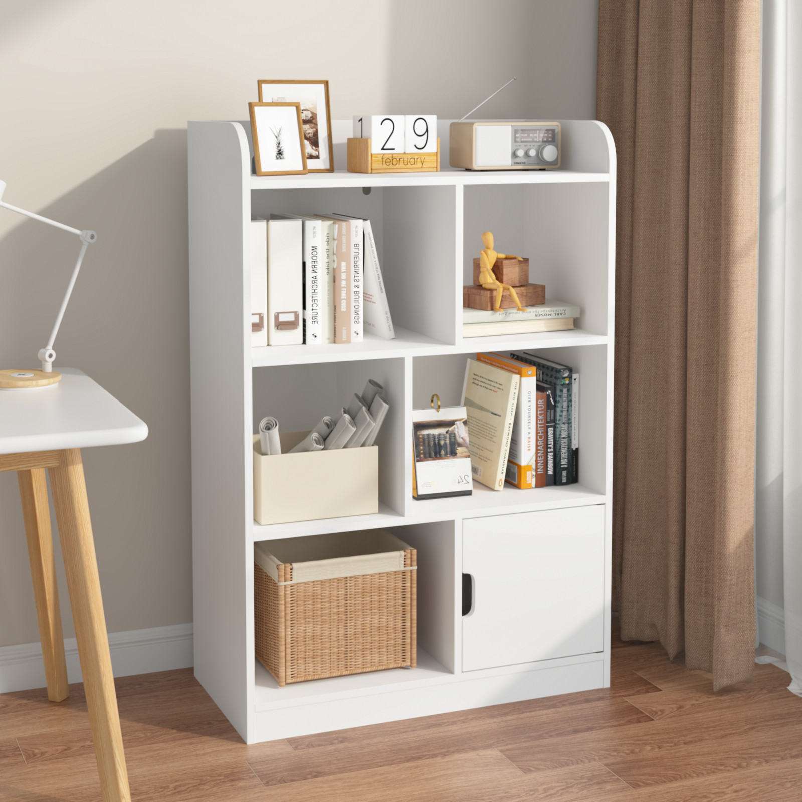 Kids Bookcase, Bookshelf with 6 Compartments, Freestanding S