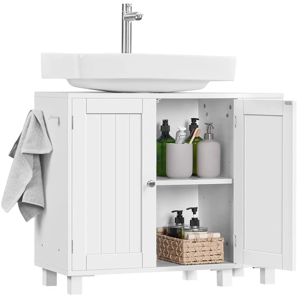 Meuble Sous-Lavabo Armoire Salle de Bain avec Étagères Réglables Crochets - Photo 2/4