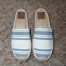 Tory Burch Striped Espadrille Slide Mules Canvas Shoes Blue Cream Size 7