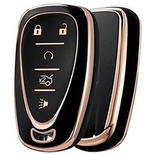 for Chevy Key Fob Cover Case TPU Protector Holder Gold Edge Black 5 buttons 