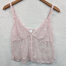 VTG Camisole Women's M Pink Lace Heart Floral Coquette Romantic Fairycore Y2K