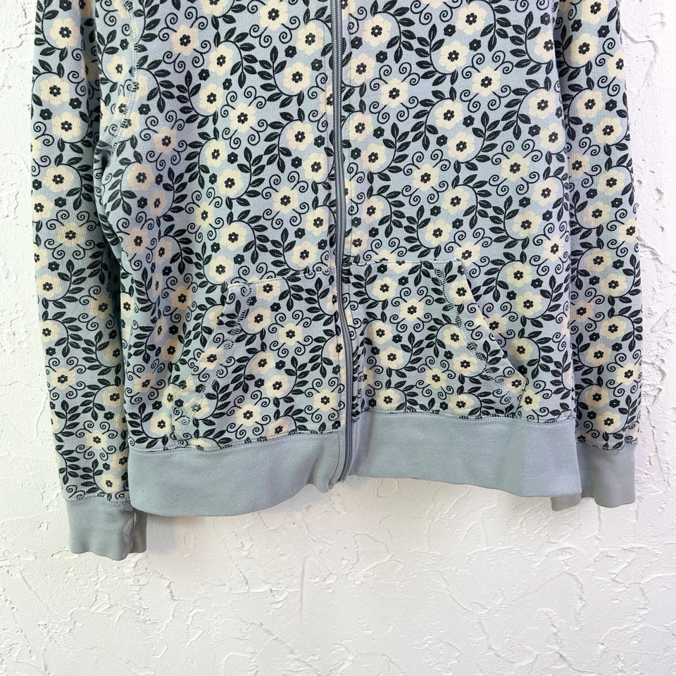 复古 Y2K 蓝色花卉全拉链连帽衫,尺寸 M — 第 2/4 张图片