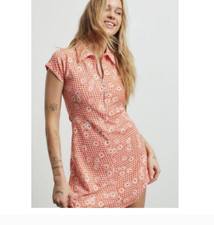 Urban Outfitters Arlo - Collared Zip A-Line Dress Orange / white floral Short S