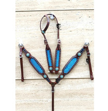 Premium Horse Show Saddle Tack Western Leather Headstall Breast Collar