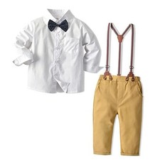 Toddler Suit Baby Boy Clothes with Dress Shirt, Suspender 18-24 Months White