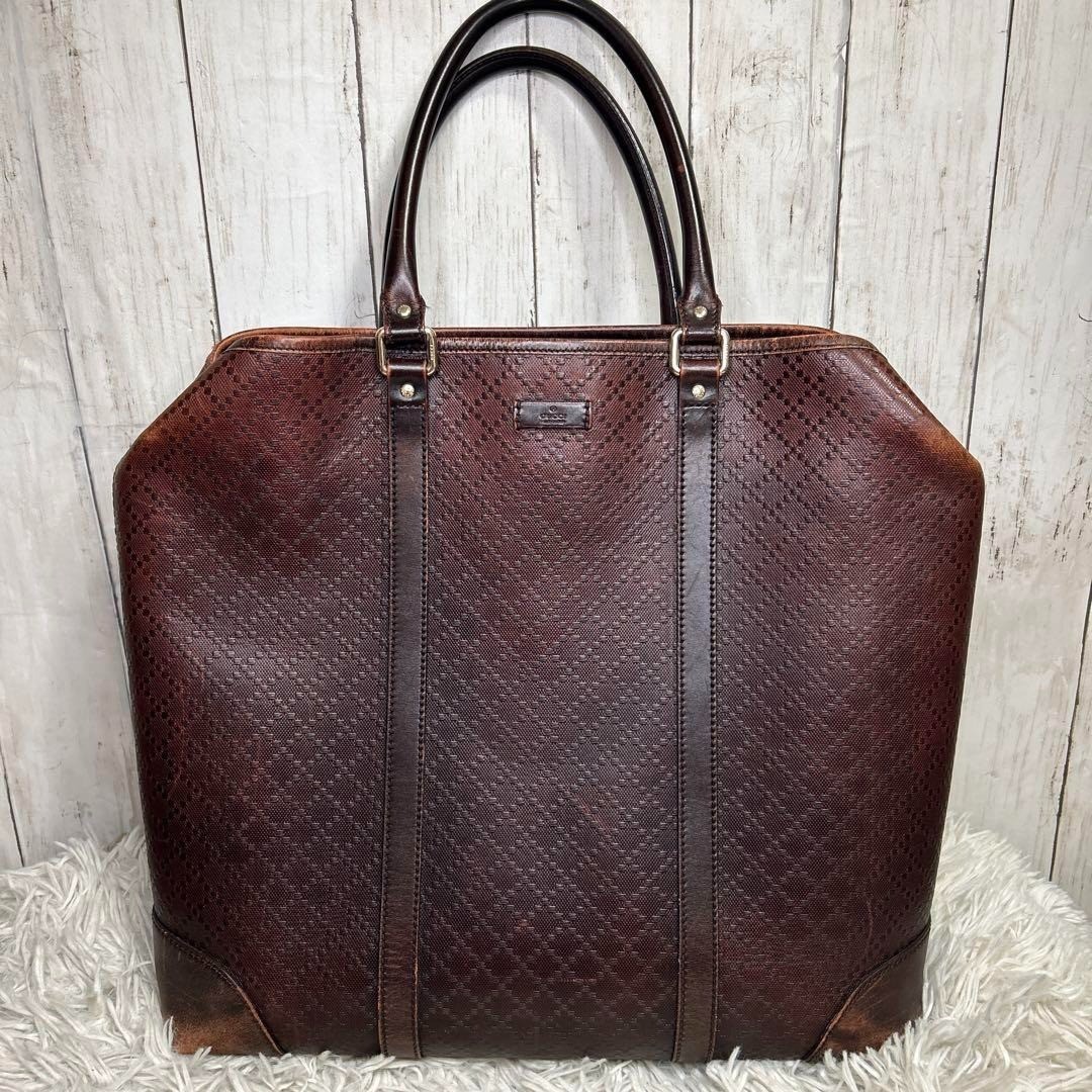 Gucci Diamante Leather Tote Bag – Dark Brown, Genuine, Luxury