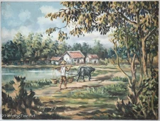 Vintage Impressionist Oil Painting Taiwan Village Landscape, Signed & Fine!